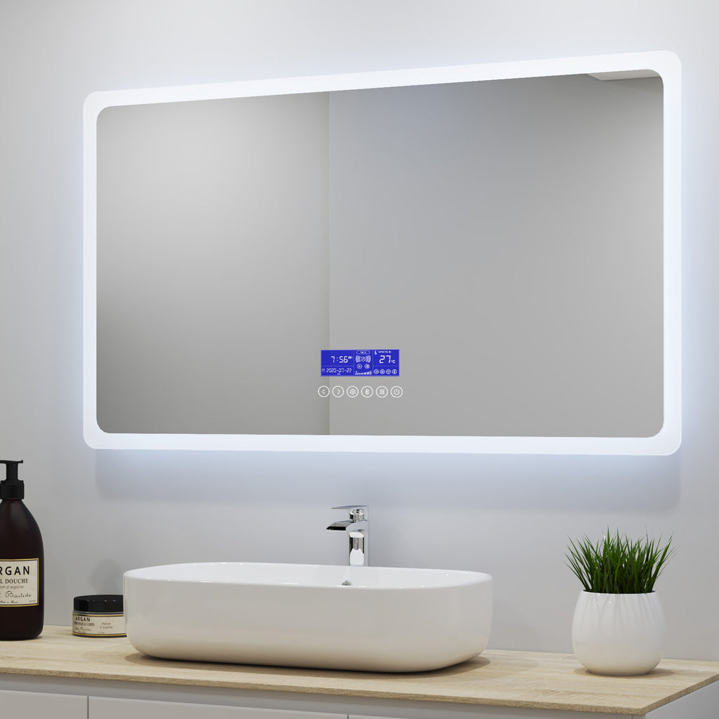 Miroir avec éclairage intégré, l.100 x H.60 cm Miroir lumineux anti buée,  miroir de salle de bain