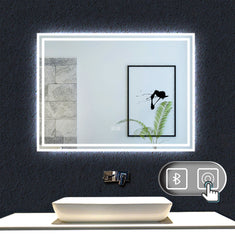 Miroir tactile Bluetooth simple tricolore avec antibuée suspendu horizontalement 70/80/100/120/140/160cm